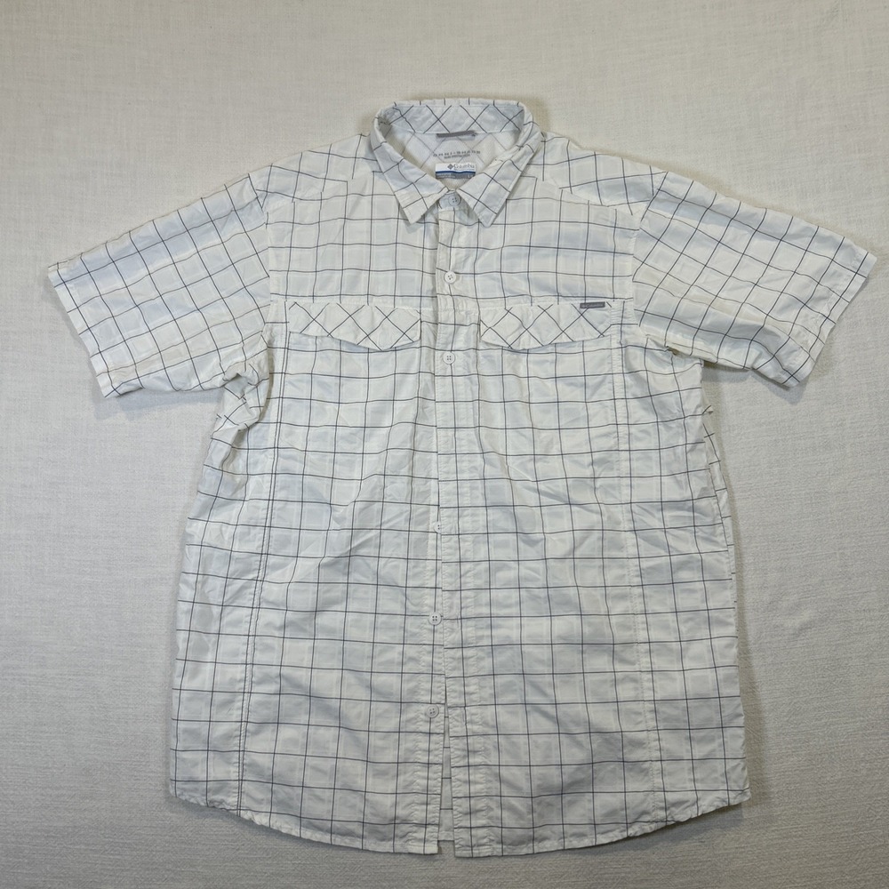 Columbia Shirt Mens White Omni-Shade Sun Protection Short Sleeve L Windowpane